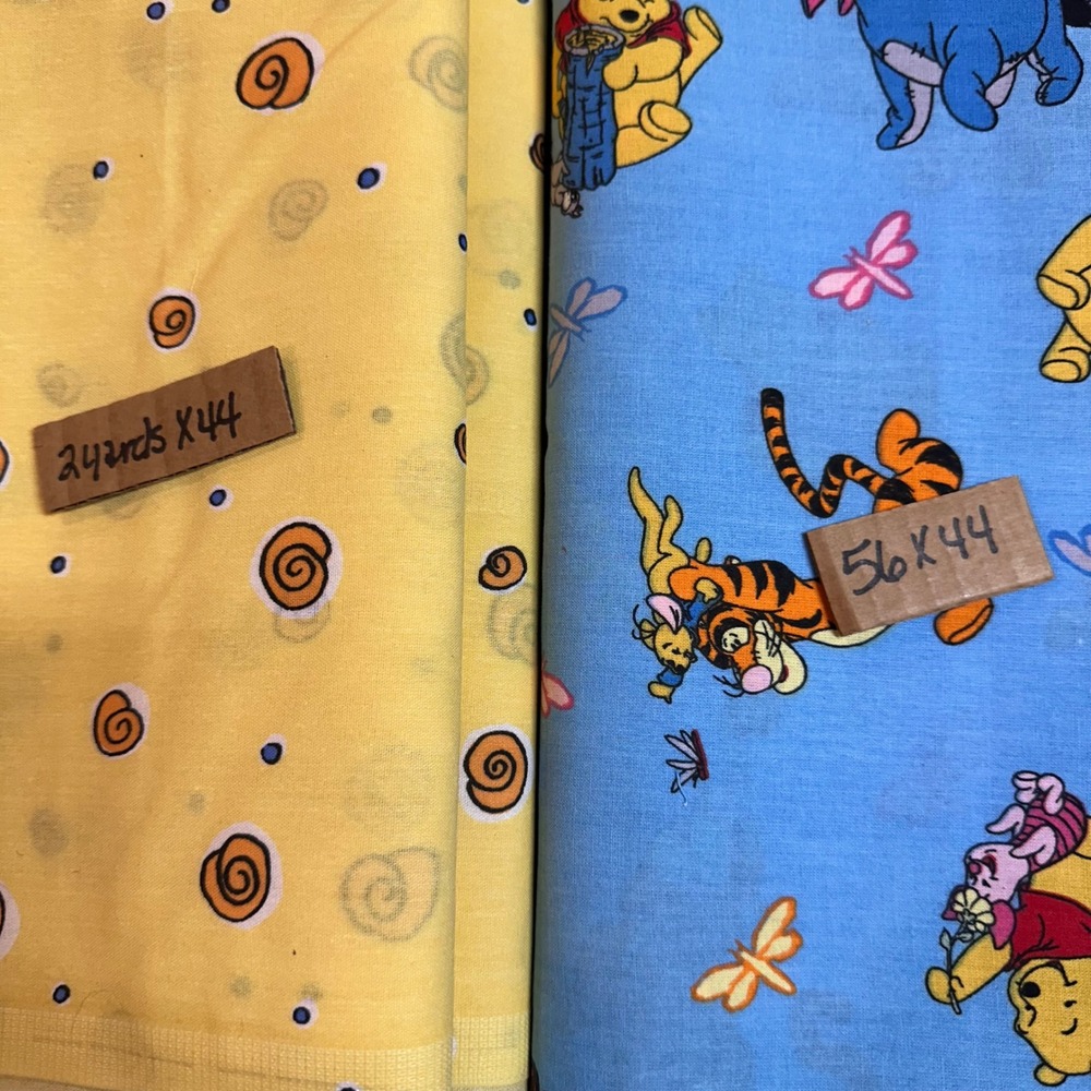 Disney Winnie the Pooh Tigger Eeyore Fabric Bundle Blue Yellow 2 Pieces Cotton
